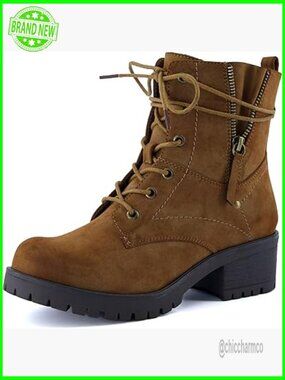 Women's Kobe Heeled Combat Boots Lace-Up Side Zipper Memory Foam Insoles